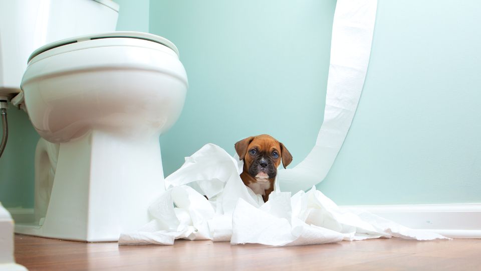 Puppy in toilet